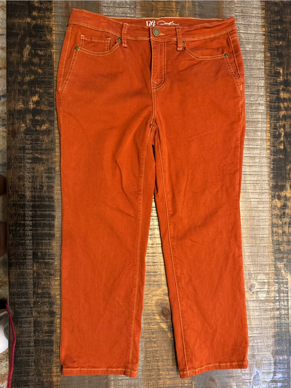 Diane Gilman rust straight-leg denim jeans in Terracotta orange wash size 12P